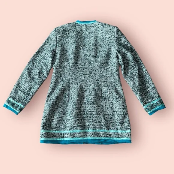 Women’s Boston Proper Tweed Blazer Turquoise Color Sequin Beaded Trim Size 8 - Picture 6 of 11